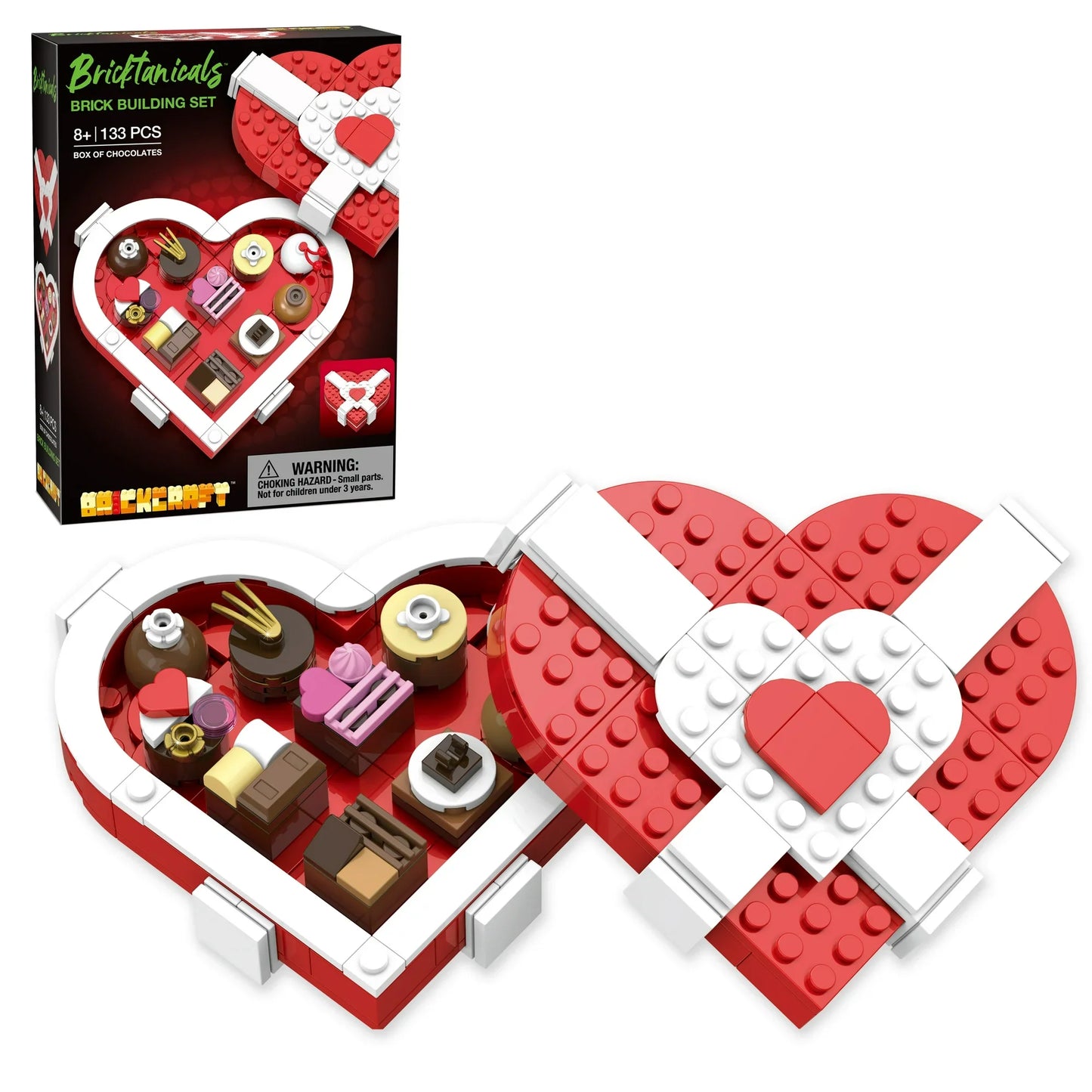 Brickcraft Box of Chocolates Brick Building Kit (133-Plastic Piece Set), Holiday Gift for His or Hers, 10 Assorted Chocolates, Romantic Gift for Couples, Ages 8+