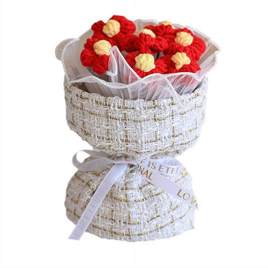 Completed Crochet Flower Bouquet Handmade Knitted Puff Flowers Bouquet Crochet Bouquet Kit
