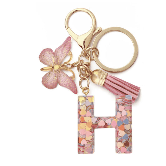 GOVSONE 26Letter Keychain Initial Letter Keyring Alphabet Resin Flower Key Chain