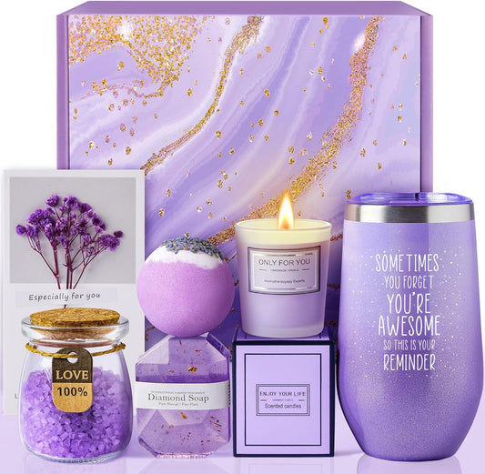 Gifts for Women, Mom, Wife, Girlfriend, Sister, Her - Happy Birthday, Christmas, Valentine's Day, Mothers Day Gifts - Lavender Spa Gift Basket Set