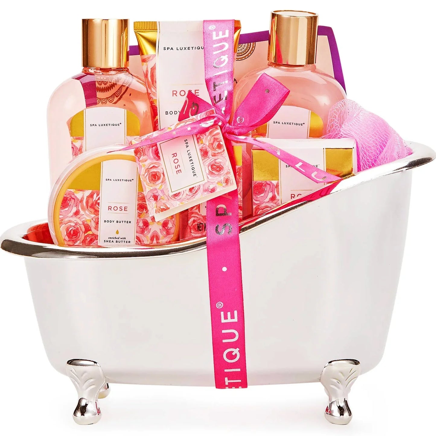 Spa Gift Baskets for Women - 9 Pcs Rose Bath Gift Kits, Birthday Holiday Beauty Body Care Valentines Day Gift Sets for Her