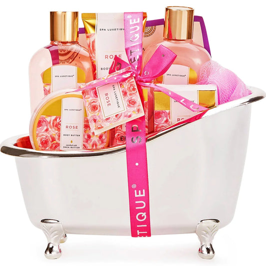 Spa Gift Baskets for Women - 9 Pcs Rose Bath Gift Kits, Birthday Holiday Beauty Body Care Valentines Day Gift Sets for Her
