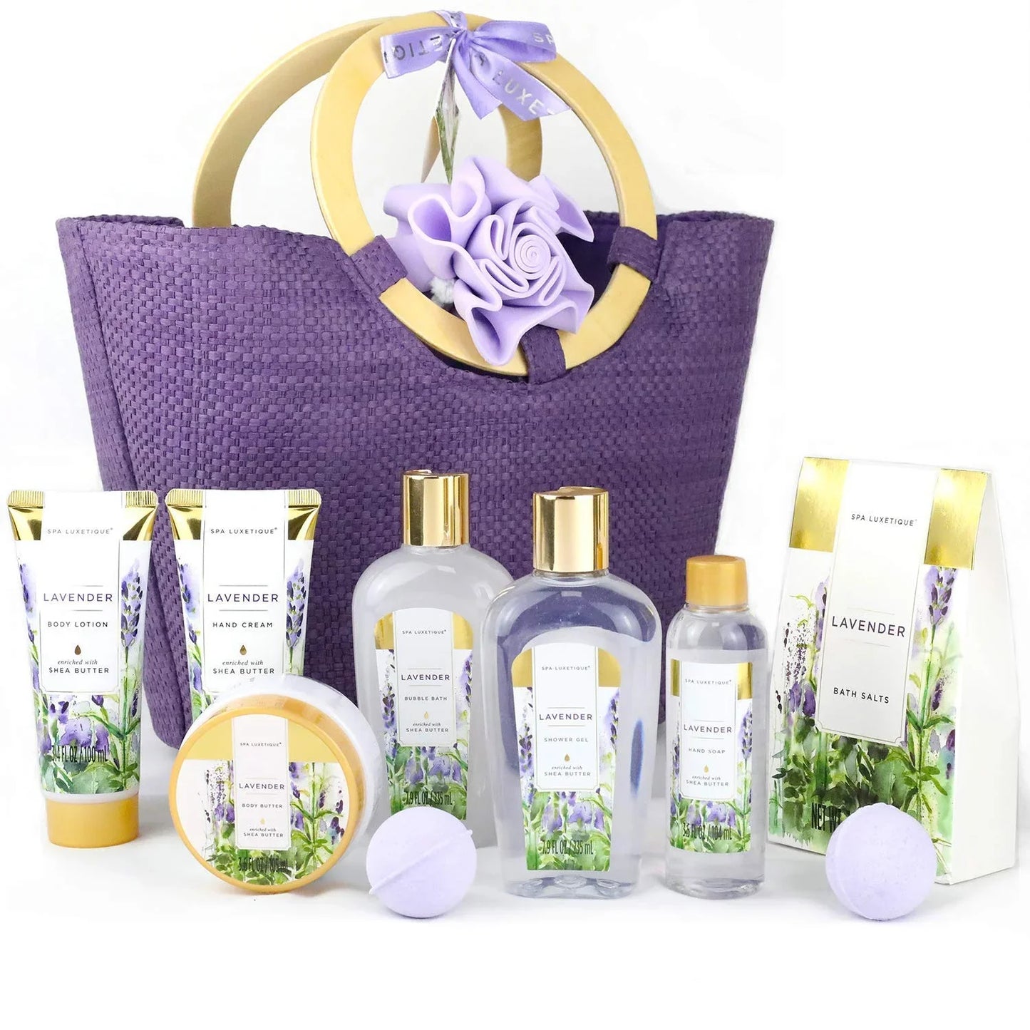 Spa Luxetique Bath Gift Sets for Women Lavender Body Care Baskets - 10 Pcs Relaxing Holiday Birthday Valentines Day Gifts for Her