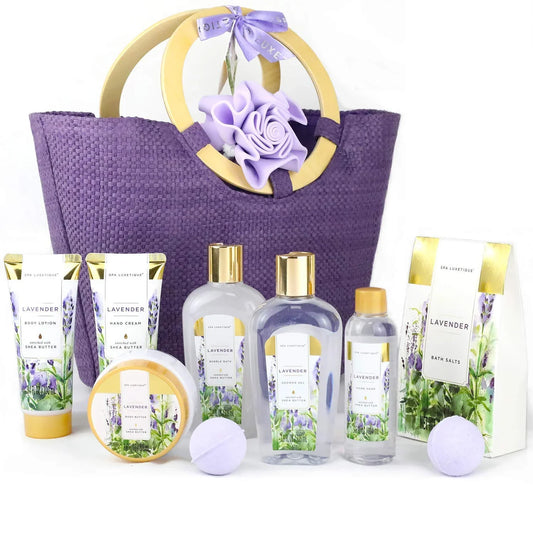 Spa Luxetique Bath Gift Sets for Women Lavender Body Care Baskets - 10 Pcs Relaxing Holiday Birthday Valentines Day Gifts for Her