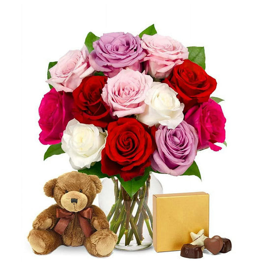 From You Flowers - One Dozen Sweetheart Roses with Teddy Bear